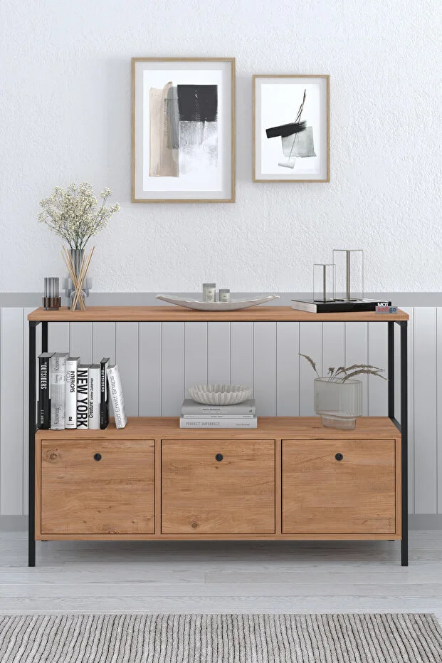 3 Kapaklı Konsol Tv Ünitesi Dresuar Çok Amaçlı Konsol Kahve Köşesi Doruk Çam